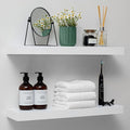 Homeforia White Floating Shelves 24 inch, High End Solid Real Wood 24inch Bathroom Floating Shelf for Wall Mounted, White Wooden 24in Floating Shelves, Heavy Duty Bracket, 24 X 6.5 X 1.75 in, Set of 2