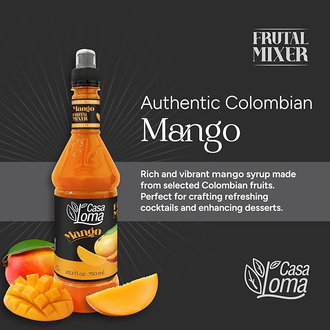 Casa Loma Premium Mango Syrup – 750 ml Authentic Colombian Gourmet Artisan Crafted Syrup Sauce for Beverages, Desserts, Cooking & Mixology, Made with Real Fruit, Vegan, Non-GMO, and Gluten-Free