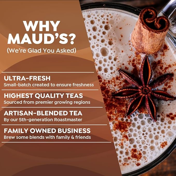 Maud's Espresso Chai Tea Latte Pods, 18 ct, Recyclable Single Serve Tea Pods - 100% Gourmet Blended Tea Leaves, Compatible with Keurig K Cups Maker