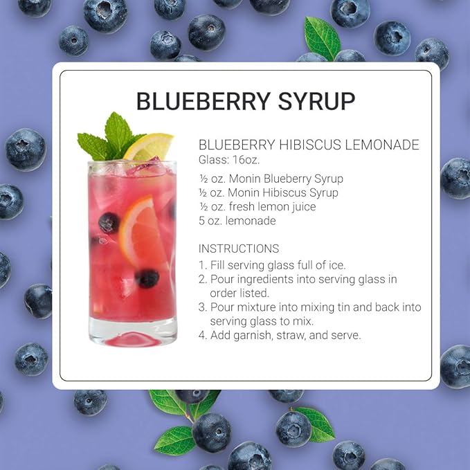 Monin - Blueberry Syrup, Mildly Sweet & Tart Blueberry Flavor, Great for Teas, Lemonades, Smoothies, & Cocktails, Gluten-Free, Non-GMO (1 Liter, 4-Pack)