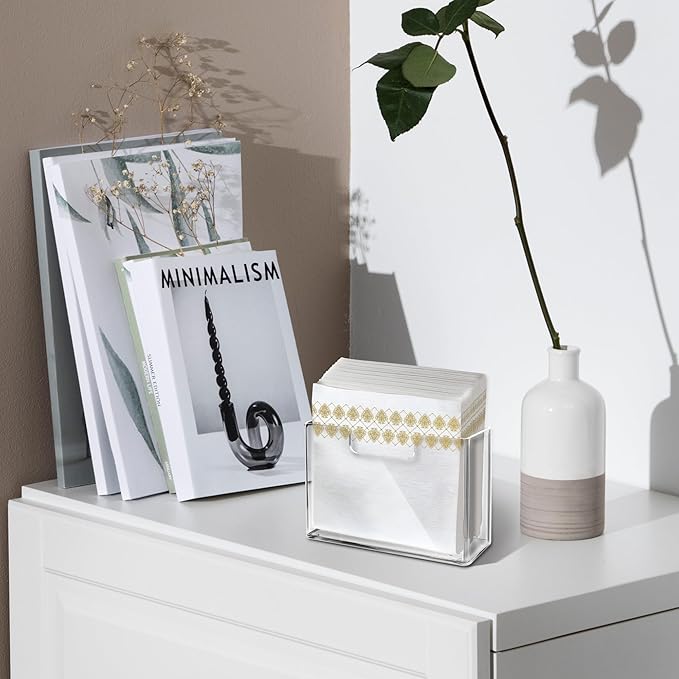 Acrylic Napkin Holder for Table – Clear Square Dispenser for Paper Napkins, Modern Square Paper Napkin Holders for Kitchen, Dinner Table Guest Napkin Holder for Home, Hotel, Restaurant