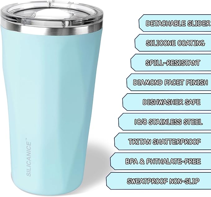 20oz Soft Touch Diamond Tumbler - Double Wall Stainless Steel Vacuum Insulated Coffee Cup With Detachable Slider Lid | BPA Free, Dishwasher Safe, Thoughtful Gift for Her - Light Blue