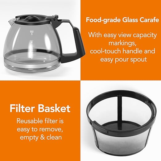 Pro 5-Cup Smart Coffee Maker – Advanced Coffee Machine with Touchscreen Programmable Timer, Energy-Saving Mode, Enhanced Pause & Serve & Quick-Clean System –For Office & Home Use