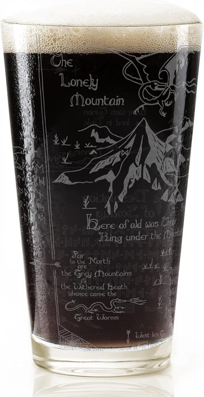 MAP OF EREBOR & THE LONELY MOUNTAIN Engraved 16oz Pint Glass | Inspired by Tolkien Power Ring and Middle Earth | Great Christmas Gift Idea | Unique Elvish Fantasy Wizard Fantasy Decor!