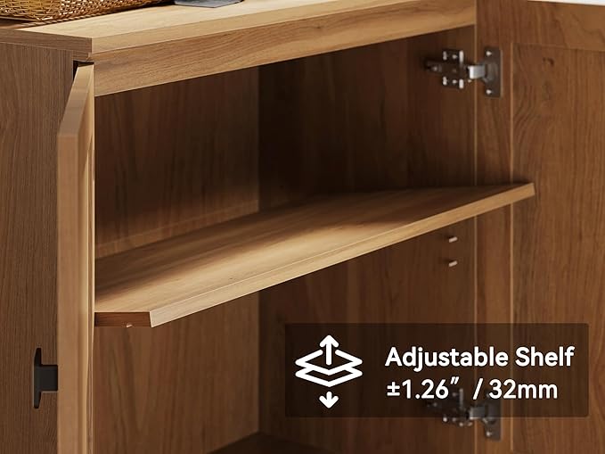 Buffet Sideboard Cabinet Farmhouse Modern Storage Cabinet with Adjustable Shelves for Kitchen, Coffee Bar, Living Room, Oak