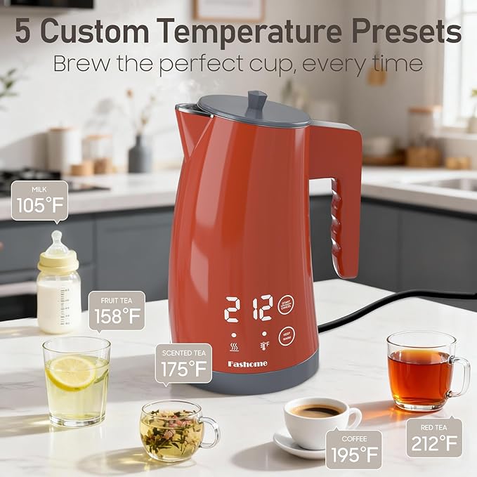 Electric Kettle with 5-Temperature Control,1.25L Cordless,Penguin Shape Design,1200W with Keep Warm and Auto Shut-Off,Perfect for Tea,Coffee & Themed Kitchen(Orange)