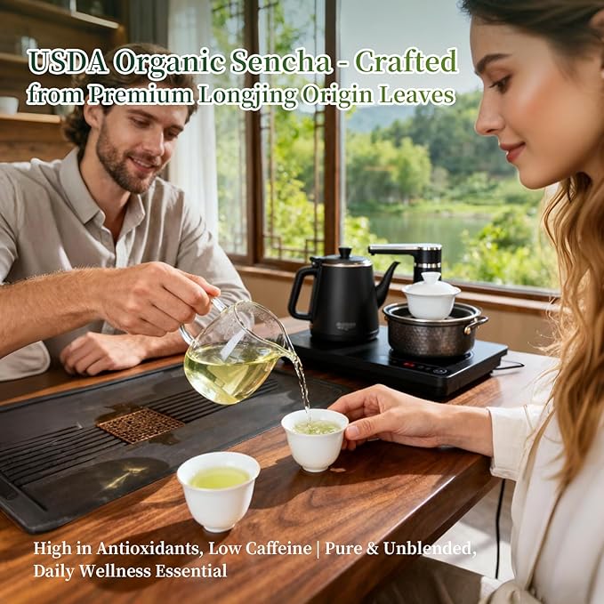 ZenVerdant USDA Organic Sencha Green Tea, 12oz | Dragon Well Infused Loose Leaf | Antioxidant-Rich