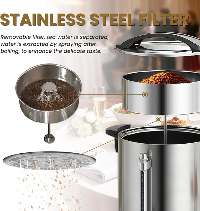Commercial Coffee Urns, 160 Cups/25L Coffee Maker with Keep-Warm Function, Hot Beverage Dispenser, Electric Hot Water Urn Stainless Steel, for Events, Offices, Parties, Catering (160 Cup)