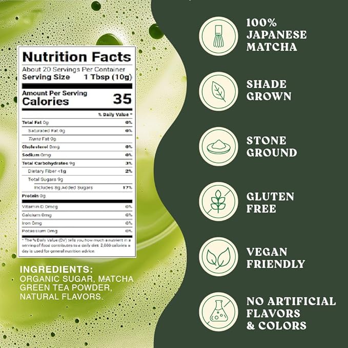 The Harmony Matcha Vanilla (10 Sticks) Premium Sweetened Japanese Matcha Powder, Rich in Antioxidants & L-Theanine, Dairy, Gluten, & Preservative Free, Serve Hot or Iced