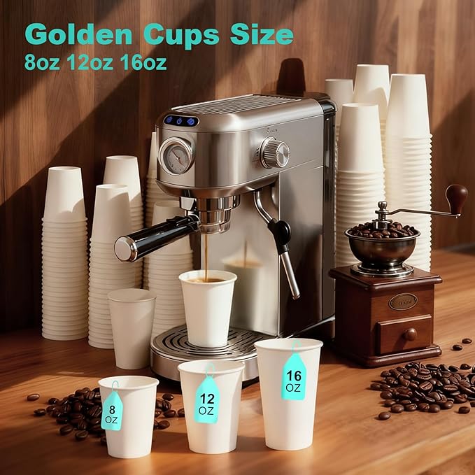 12 oz 100 Pack Disposable Coffee Cups, Bulk White Disposable Paper Cups, Coffee Cups for Hot Tea, Chocolate and Cold Drinks