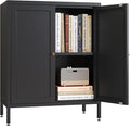 Small 2 Transparent Door Metal Storage Side Buffet Cabinet for Bed Room,Living Room,Entryway,Hallway,Home,Hotel,Office,Garage,Kitchen,1 Removable Shelf. (Square Door, Black)