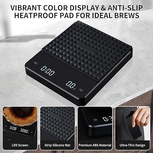 Mini Coffee Scale with Timer, Rechargeable Espresso Scale, 3kg/0.1g Accurate Scale for Espresso and Pour-Over Coffee, Portable Digital Kitchen Scale with Automatic Timing-Black ﻿