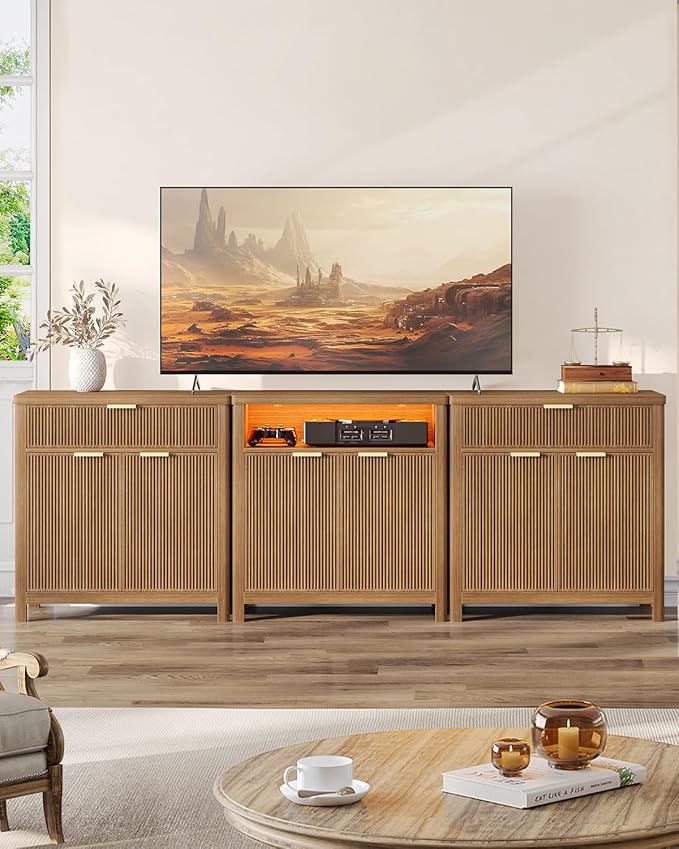 AOGLLATI Sideboard Buffet Storage Cabinet,Buffet Table with Storage & Led Lights, Coffee Bar Cabinet for Kitchen Entryway Living Room, Wood