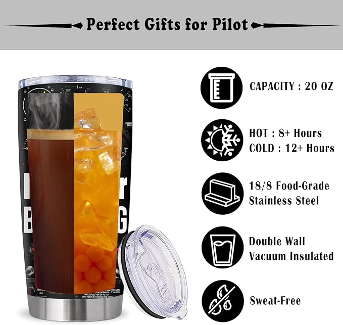 Pilot Gifts, Aviation Gifts for Pilots Men Tumbler 20Oz, Airplane Gift for Men, Pilot Gift for Aviation Lovers Ideas