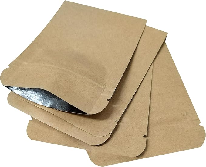 PABCK 5.5mil Thickness Inner Mylar Foil Kraft Paper Resealable Bags Heat Seal Airtight Pouch for Food Self Selling Storage Supplies (50, 5.9x9.4 inch)