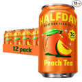 HALFDAY Prebiotic Peach Iced Tea Cans, Supports Digestive & Gut Health, 6g Plant Fiber & Prebiotics, 3g of Sugar, 35 Calories, Real Brewed Tea, Natural Caffeine, Gluten Free, Keto, 12 fl oz (12 pack)