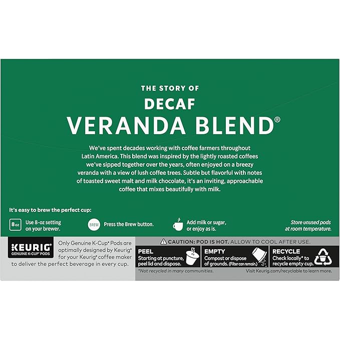 Starbucks K-Cup Coffee Pods, Starbucks Blonde Roast Hot or Iced Coffee, Decaf Veranda Blend, 60 Keurig Pods