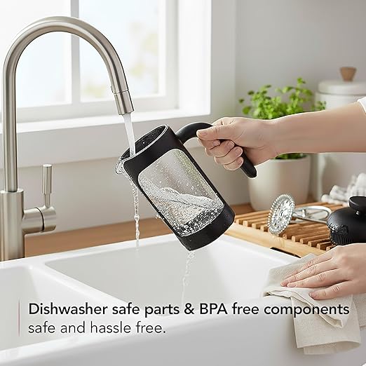 OVENTE French Press Coffee Maker 12 Ounce with Heat Resistant Borosilicate Glass & Stainless Steel 4-Level Filtration System, Portable Cold Brew Coffee Maker for Travel, Camping or Gift, Black FPB12B