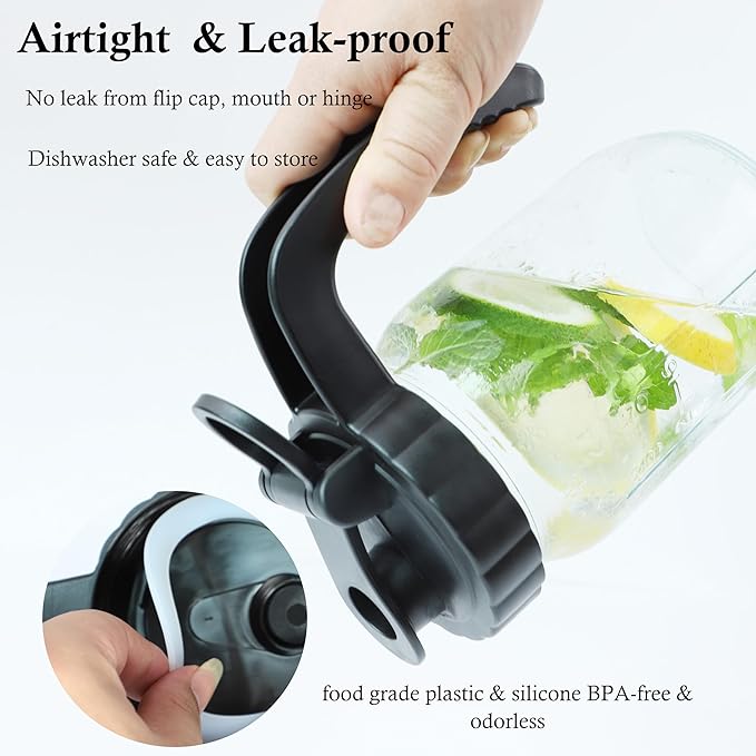 Glass Mason Jars Pitcher Half Gallon With Pour Spout Lid (2 Set) 2 Quart Wide Mouth Fridge Breast Milk Pitcher Airtight Leak Proof 64 oz Jug With Top Flip Cap For Cold Brew Coffee, Iced Tea, Beverage