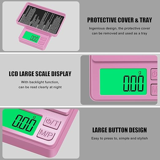 Diyife 1000g Digital Pocket Gram Scale 0.01g Accuracy, Mini Jewelry Scale with Protective Cover, 7 Units, Tare Function, LCD Display, Suit for Jewelry, Powder, Pink