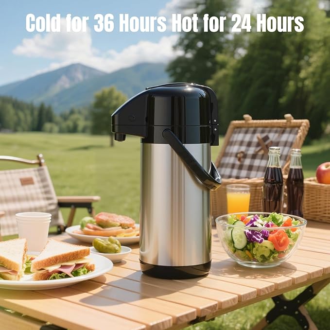 Upgraded Airpot Coffee Carafe with Double Pump - 84oz/2.5L Coffee Carafe for Keeping Hot, Beverage Dispenser for Hot/Cold Beverage (1, Stainless Steel Color)