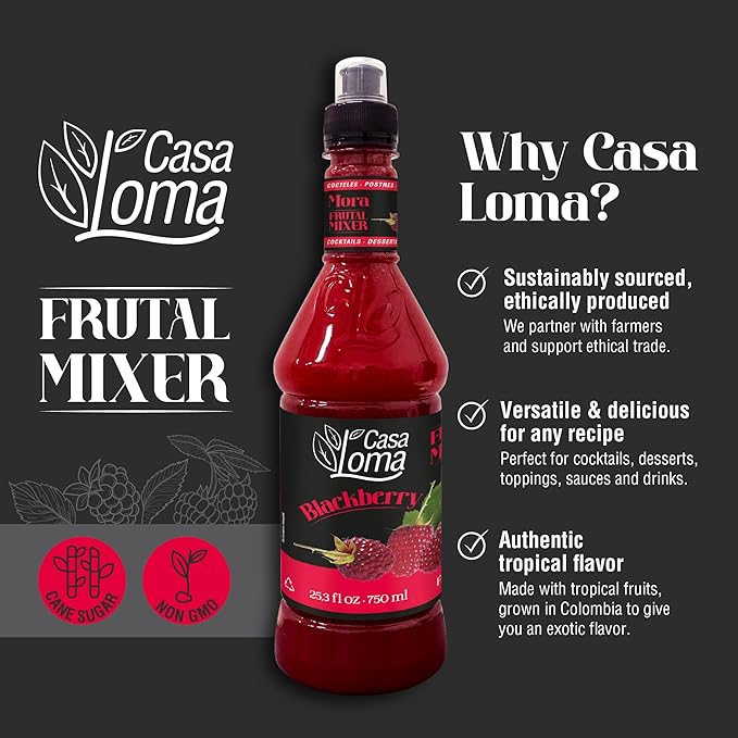 Casa Loma Premium Black Berry Syrup – 750 ml Authentic Colombian Gourmet Artisan Crafted Syrup Sauce for Beverages, Desserts, Cooking & Mixology, Made with Real Fruit, Vegan, Non-GMO, and Gluten-Free