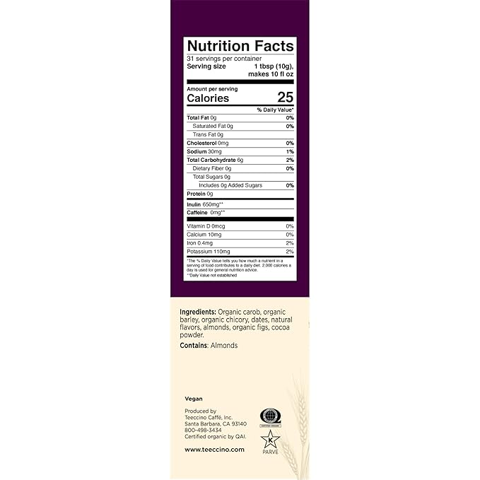 Teeccino Raspberry Mocha Chicory Coffee Alternative - Ground Herbal Coffee That’s Prebiotic, Caffeine Free & Acid Free, Dark Roast, 11 Ounce (Pack of 3)