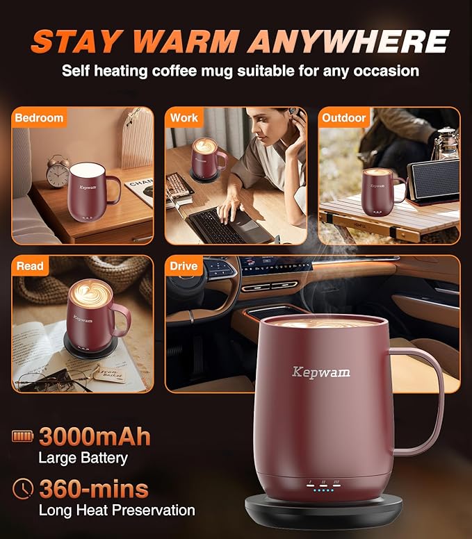 Self Heating Coffee Mug T2, 16oz Smart Heated Coffee Mug, 150 Min Battery Life - Hot up to 149℉ Temperature Control Coffee Mug Warmer, Gifts for Dad Mom (No APP)