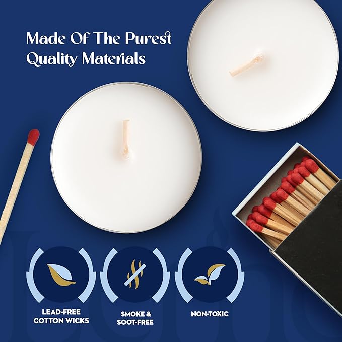 Lerner Tealight Candles, 100 Count| 6 Hours Long-Burning White Tea Light Candles| Non-Toxic, Smokeless & Soot-Free Tea Light Warmer Candles | Unscented Party, Décor, Shabbat Tea Candles