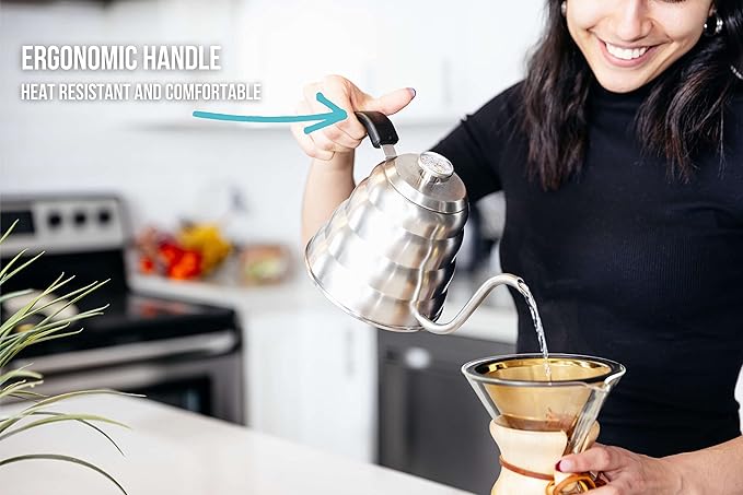 Barista Warrior Pour Over Coffee Kettle with Thermometer – Gooseneck Kettle for Coffee and Tea, Stainless Steel for All Stovetops (Copper Coated, 1.0 Liter, 34 fl oz)