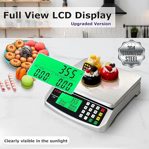110lb/50kg Food Scale, Large Digital Kitchen Scale with Hold Mode, Tare, PCS, 0.05oz/1g Price Computing Commercial Scale 5 Units, 304 Stainless Steel for Baking, Cooking, Meat, Counting Adapter (Inc.)