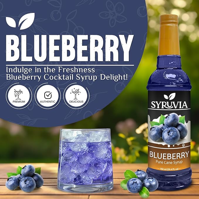 Syruvia Blueberry Syrup, Flavored Syrup for Drinks, Cocktails, Lemonades, Iced Teas, and Desserts – 25.4 fl oz