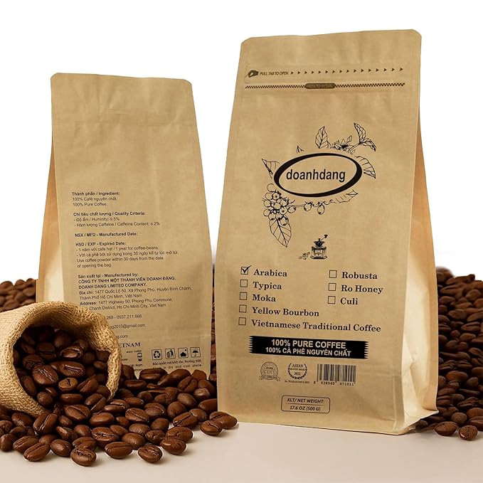 doanhdang - 17.6 Oz Premium Arabica Whole Bean Coffee, 100% Arabica Medium Roast, Rich Flavor for Espresso and Brew, Origin from Vietnam, Whole Med Roast Beans