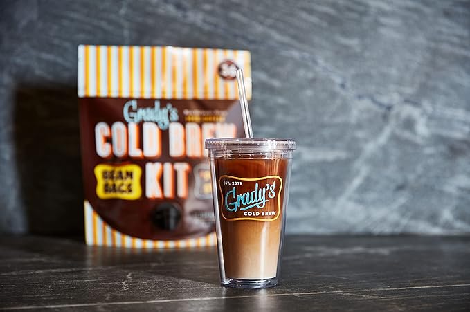 GRADY’S COLD BREW, New Orleans Style - DECAF, 100% Arabica Ground Coffee & Chicory Pouches, All-in-One Cold Brew Kit with 12 Easy-to-Brew Beans Bags, Makes 36 drinks