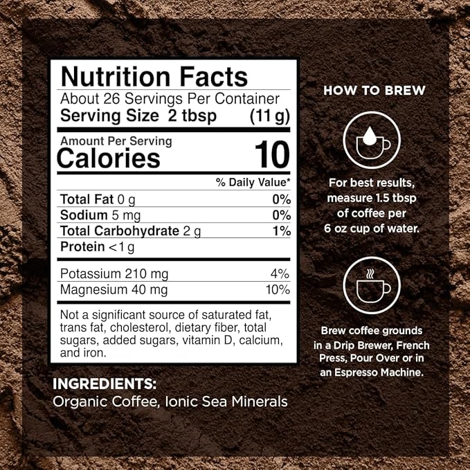 VitaCup Mineral Coffee with Trace Minerals, Hydrate, Replenish & Restore w/All Natural Sea Minerals, Electrolytes, Organic Coffee, Single Origin, Medium Dark Roast, Ground Coffee, 4 Bags 10oz Each