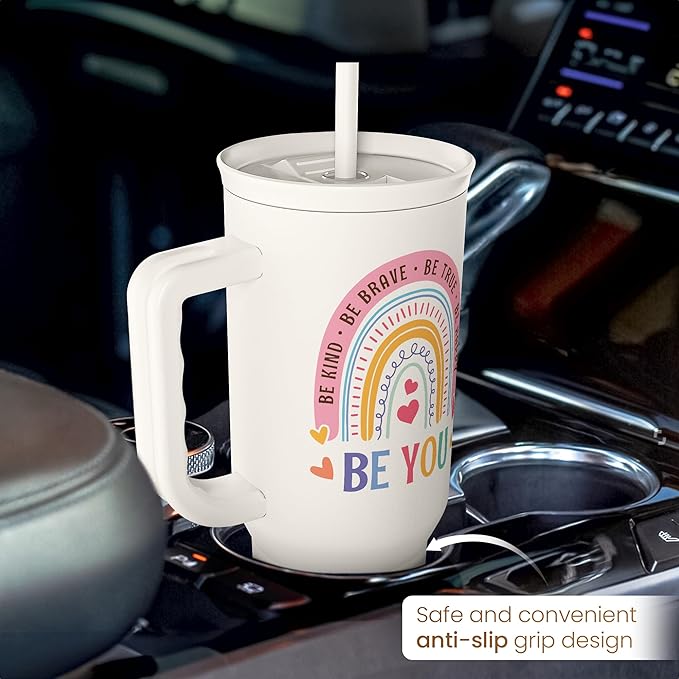 Inspirational Tumbler with Handle 40oz, Positive Reminder Coffee Cups Stainless Steel Travel Mug, Daily Inspiration Motivational Gifts for Women Girls Friends Coworker, Gift for Birthday Christmas