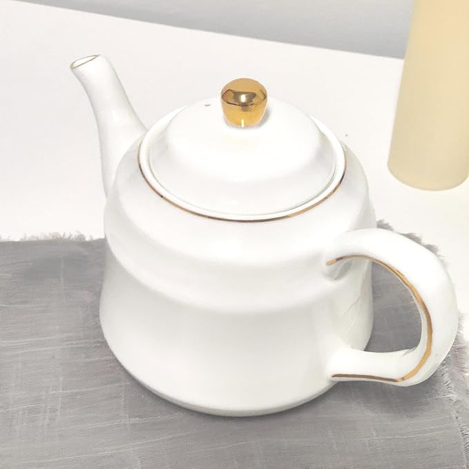 Strengthen Porcelain Teapot, 32oz Coffee Pot Ceramic Teapot- Stripe Design (White)
