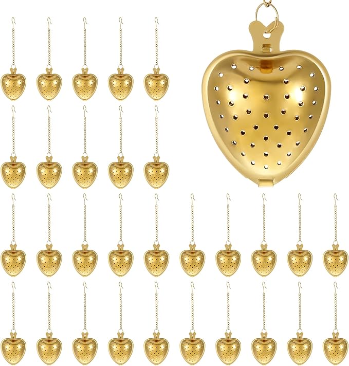 30 Pcs Stainless Steel Tea Strainer Ball Infuser Loose Leaf Steeper Interval Diffuser Heart Shape Mesh Filters with Extended Chain Hook for tea party Seasonings Cup Bottle