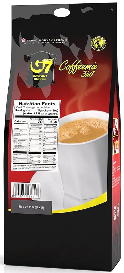 Trung Nguyen G7 Instant Coffee - 3-in-1 with NANO+ Technology, Roasted Ground Blend, Non-dairy Creamer & Sugar (100 Sticks)