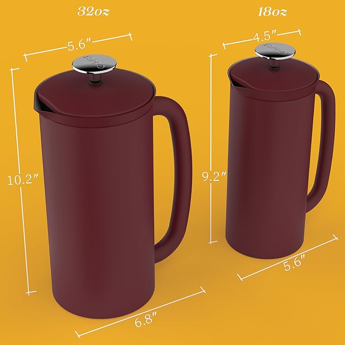 ESPRO P7 French Press Stainless Steel 304 – Patented Double Walled Micro-Filter Insulated French Press Coffee Maker, Grit-Free Brew - Heat Resistant BPA Free - Cranberry (18oz)