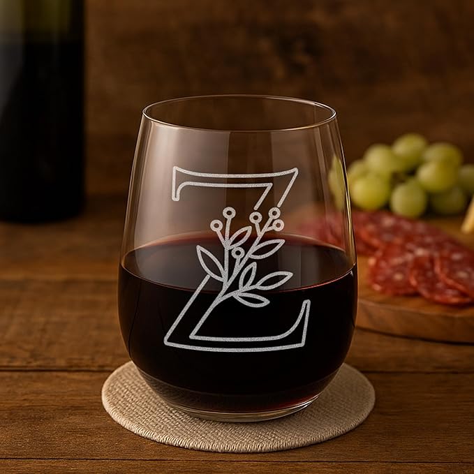 On The Rox Drinks Monogrammed Gifts For Women and Men - Letter A-Z Initial Engraved Monogram Stemless Wine Glass - 17 Oz Personalized Wine Gifts For Women and Men (Z)