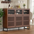 Vabches 47.2" Buffet Cabinet with Storage, Mid Century Modern Sideboard Coffee Bar Cabinet with Grille Doors & Adjustable Shelves for Kitchen, Dining Room, Living Room, Walnut