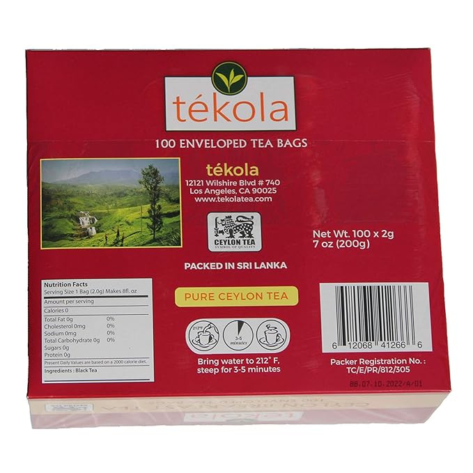 tekola, 1 pack 100 ct Ceylon Breakfast Black Tea. A premium blend of 100% pure Ceylon Tea. Strong, flavorful and lively, 100 Count
