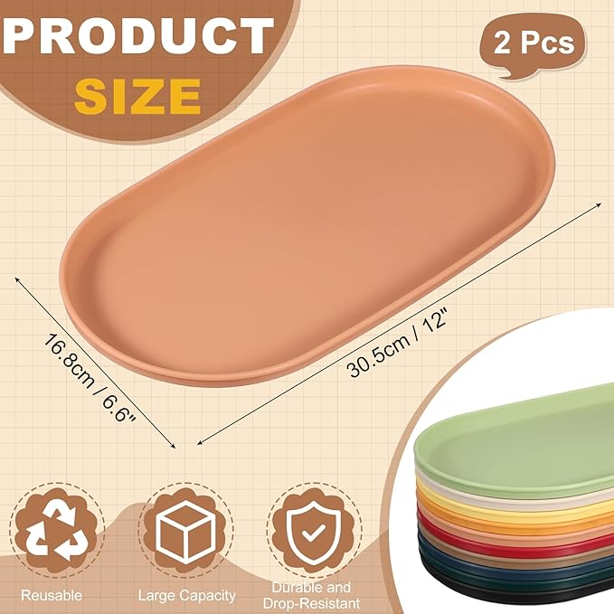 uxcell 2Pcs Fast Food Serving Trays, 12x6.6 Oval Reusable Restaurant Serving Trays for Kitchen Restaurant Coffee Fruit Burger Lunch Dessert, Pink
