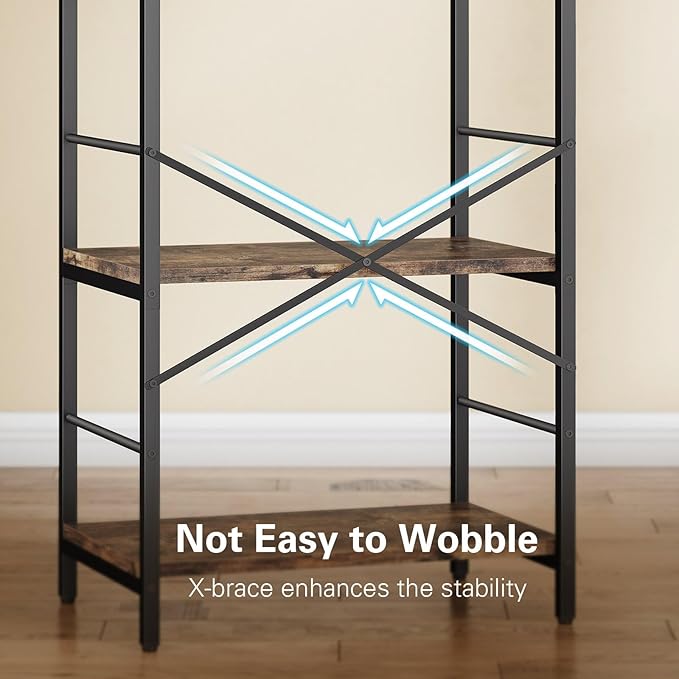 Bakers Rack with 3 Power Outlets, 4-Tier Microwave Stand with Storage, Freestanding Kitchen Shelf Stand 23.6”L x 15.7”W x 51.2”L, Rustic Brown Coffee Bar Table