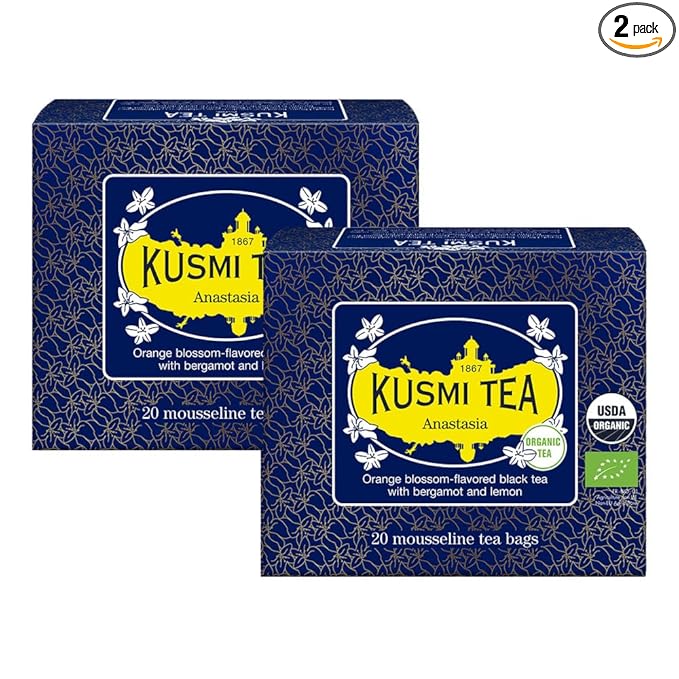 Kusmi Tea - Pack of 2 Boxes of Tea Bags - Anastasia - Organic Black Tea with Bergamot & Lemon - Flavored with Orange Blossom - Caffeinated Tea - Inspired by the Iconic Earl Grey Tea - 2x20 Tea Bags