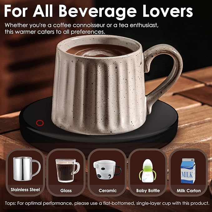 Coffee Mug Warmer with 2 Temp Settings & Auto Shut Off, Electric Beverage Warmer for Office/Home/Travel, Keep Coffee, Tea, Milk Hot - Safety