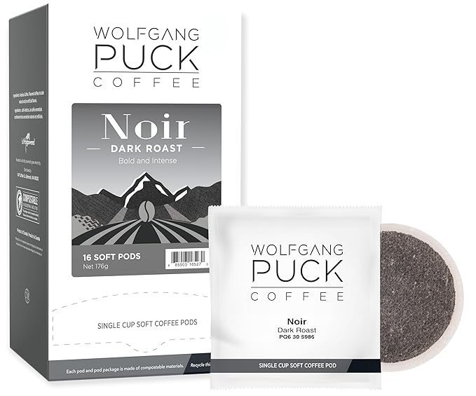 Wolfgang Puck Coffee, Noir, 12 Gram Soft Pods, 16 Count (Pack of 6)