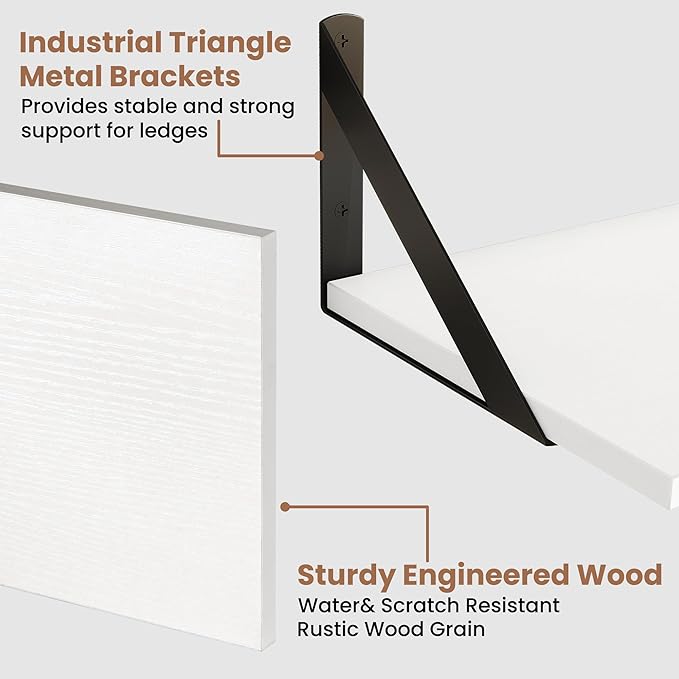 Axeman White Floating Shelves for Wall 24 Inch | 8 Inch Deep Wood Floating Shelves Set of 2 | 24W x 8D Rustic Wall Shelves for Bathroom Kitchen Living Room | Bookshelf Display Shelves