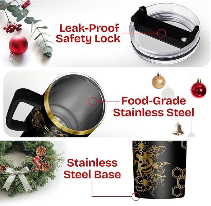 34HD Honey Bee Tumbler with Handle & Straw, 40oz Stainless Steel Vacuum Insulated Christian Coffee Mug, Bee Gifts for Birthday Mothers Day Christmas, Gifts for Women Teachers Mom Daughter Friend